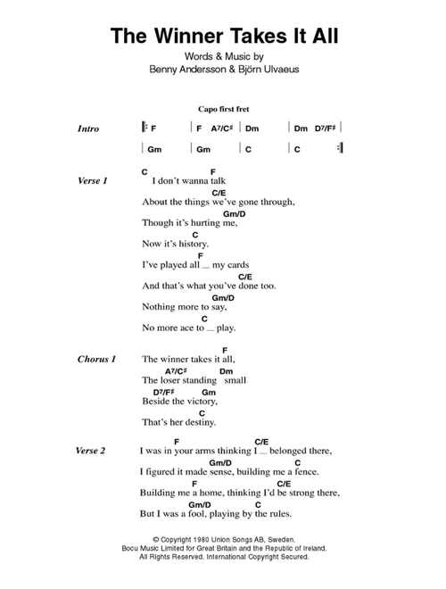 The Winner Takes It All - ABBA (Guitar Chords-Lyrics)
