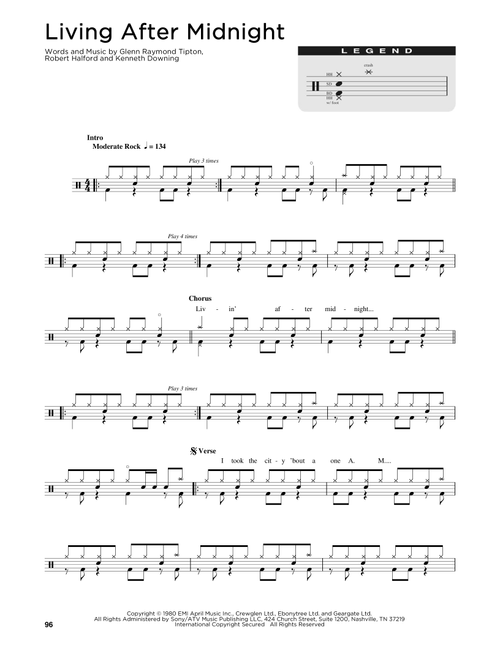Living After Midnight - Judas Priest (Drum Chart)
