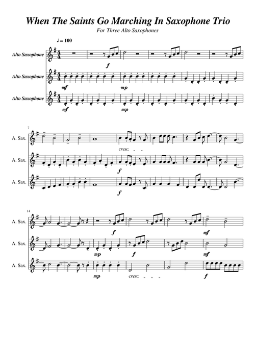 When The Saints Go Marching In Saxophone Trio