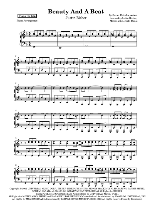 Beauty And A Beat (Arr. Piano Go Life) - Justin Bieber (Piano Solo)