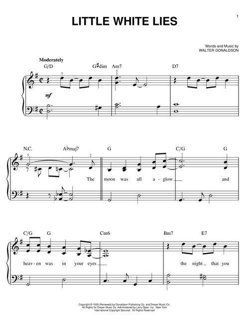 Little White Lies - Walter Donaldson (Easy Piano)