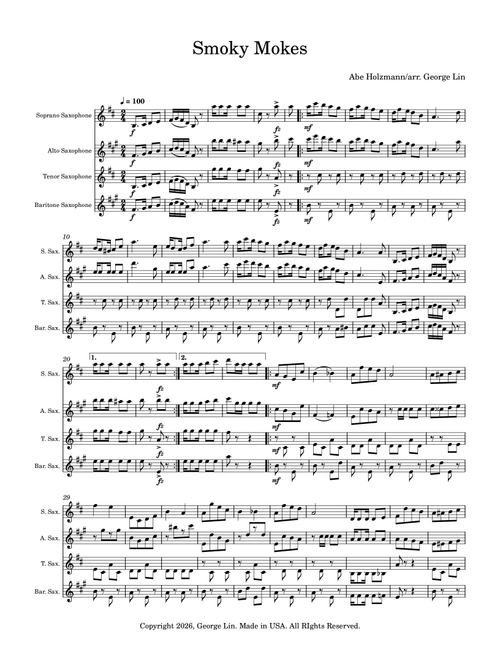 Smoky Mokes (Arr. George Lin) - Abe Holzmann (Woodwind Ensemble)