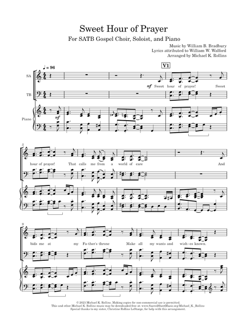 Sweet Hour of Prayer (gospel SATB + soloist) – Arr. Michael K. Rollins