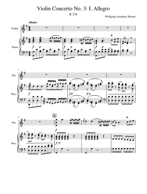 Violin Concerto No.3 in G major, K.216, I. Allegro – Wolfgang Amadeus Mozart (w/o Cadenza)