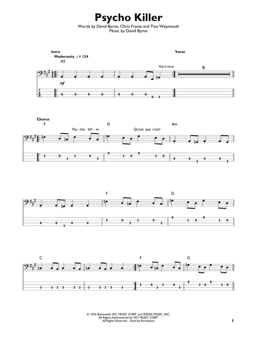 Psycho Killer - Talking Heads (Easy Bass Tab)