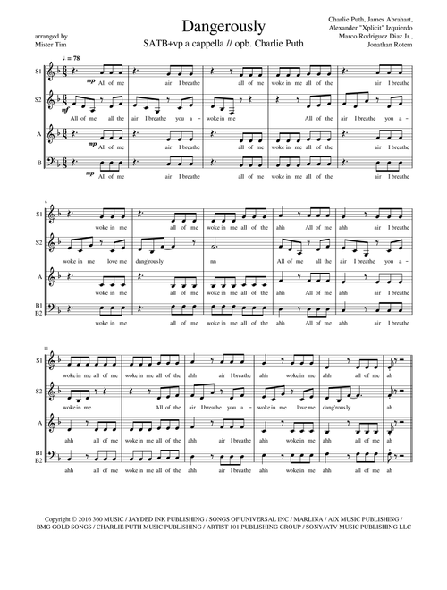 Dangerously (Arr. Mister Tim) - Charlie Puth (Choral, SAB)
