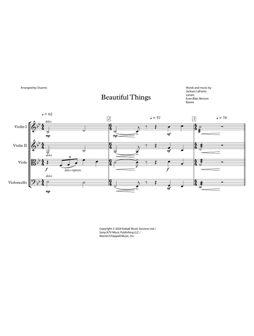 Beautiful Things (Arr. Duomo) - Benson Boone (String Quartet)