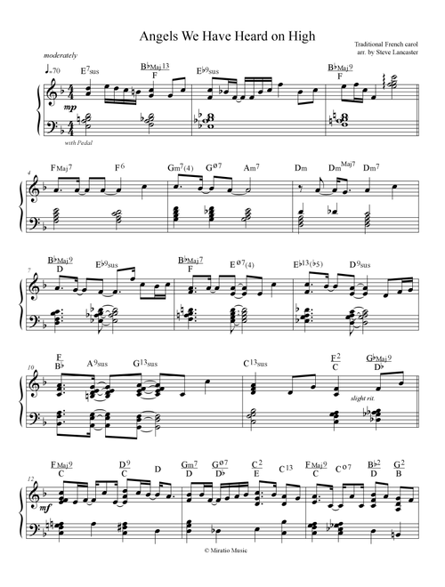 Angels We Have Heard on High - lite jazz arr. for solo piano (Arr. Steve Lancaster) - Traditional French Carol (Piano Solo)