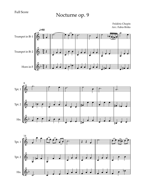 Nocturne Op.9 No. 2 (Frédéric Chopin) for Brass Trio (Arr. Fabio Britto) (Brass Ensemble)