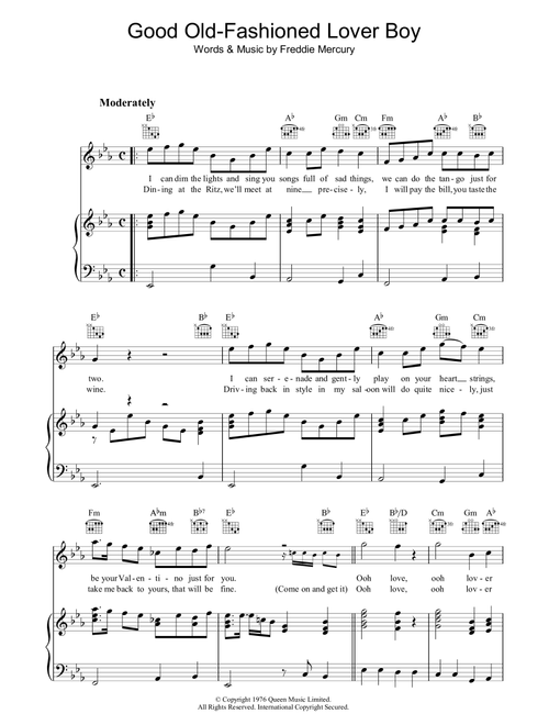 Good Old Fashioned Lover Boy - Queen (Piano-Vocal-Guitar (Piano Accompaniment))