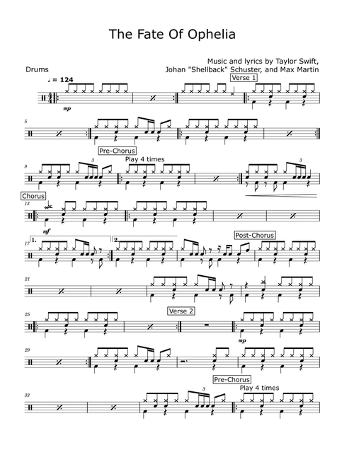 The Fate Of Ophelia (Arr. David Lartey) - Taylor Swift (Drums)