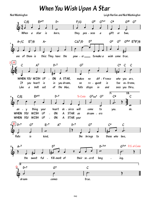 When You Wish Upon A Star (Lead sheet with verse and lyrics )