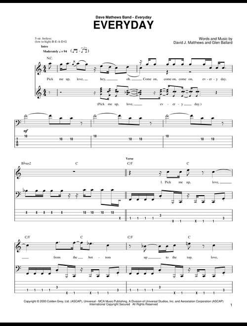 Everyday - Dave Matthews Band (Bass Tab)