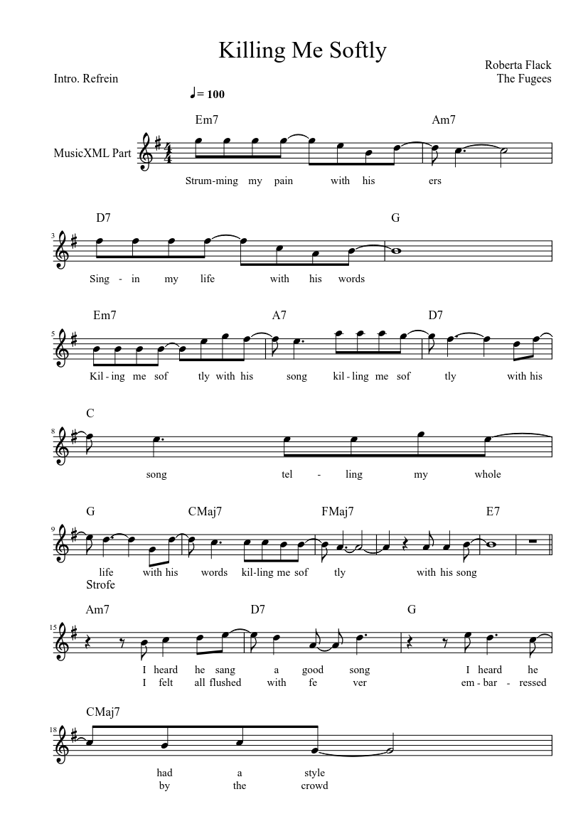 Me Softly Sheet music for (Solo) | Musescore.com