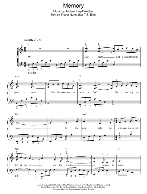 Memory (from Cats) - Andrew Lloyd Webber, Cats (Musical) (Easy Piano)