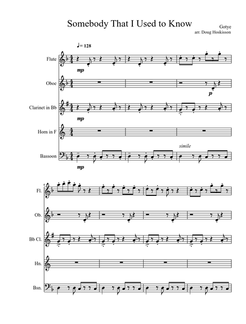 Gotye - Somebody that I Used to Know - Woodwind Quintet