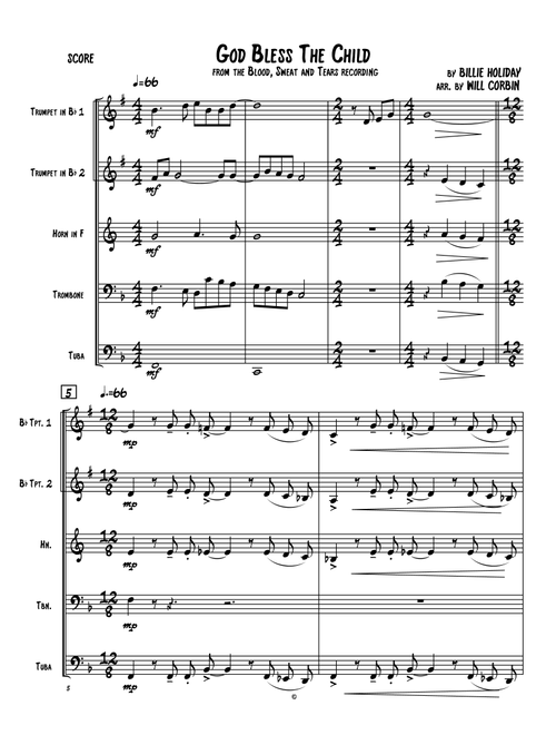 God Bless' The Child (Arr. Will Corbin) - Billie Holiday (Brass Ensemble)