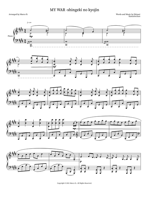 MY WAR -shingeki no kyojin (Arr. Marco D.) - Shinsei Kamattechan (Piano Solo)