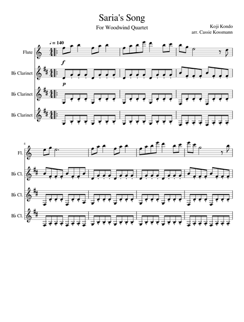Saria's Song for Woodwind Quartet