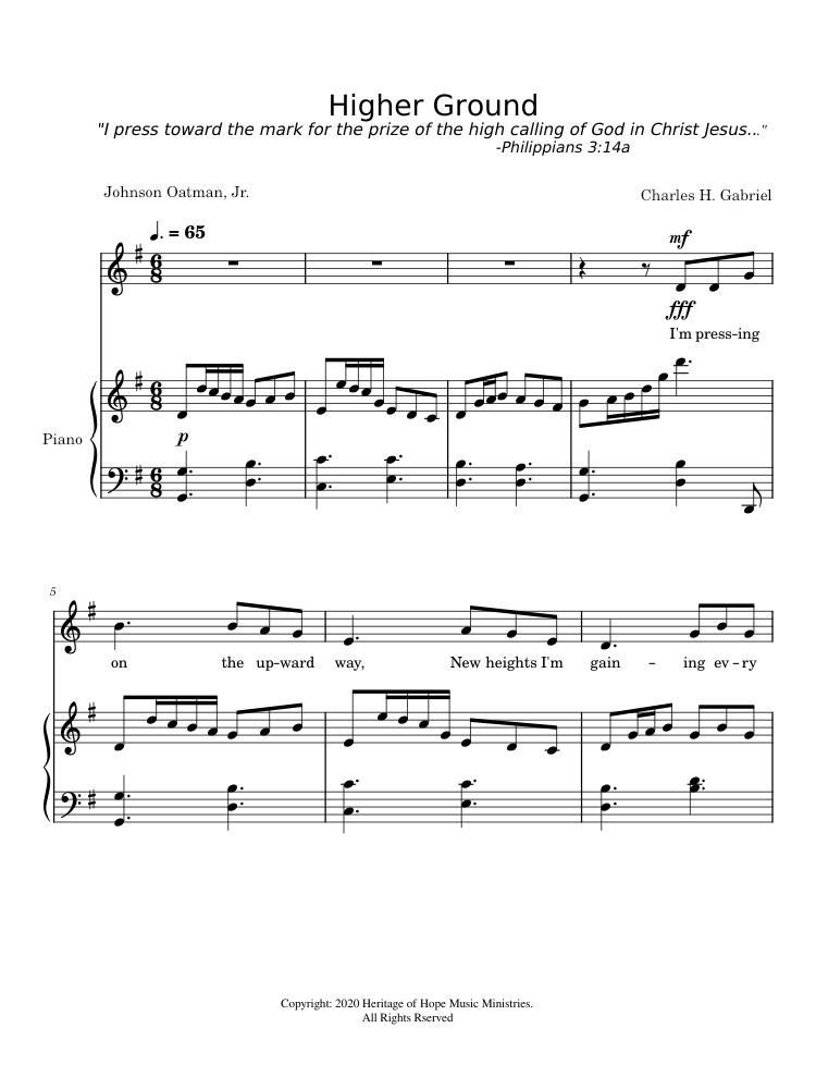 Higher Ground Sheet Music for Piano, Vocals (Piano-Voice) | MuseScore.com