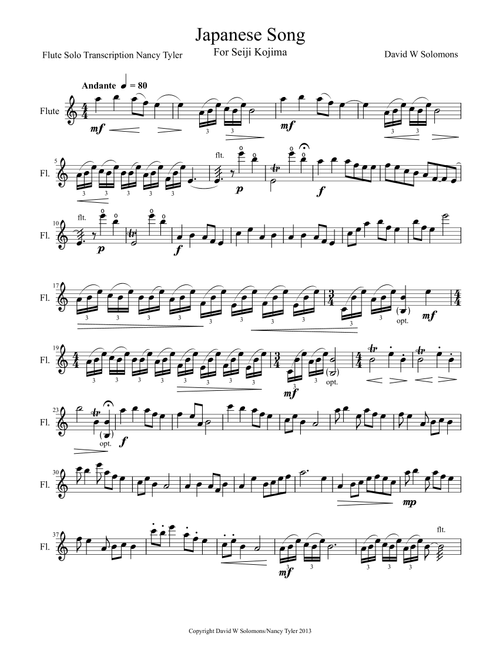 Japanese Song for unaccompanied flute solo (Arr. Nancy Tyler) - David Warin Solomons (Flute Solo)