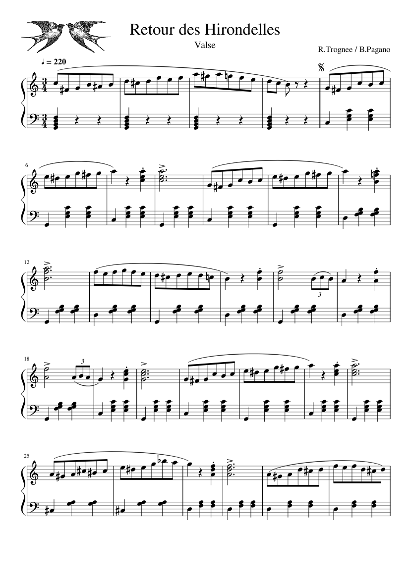 weg te verspillen De Alpen Brullen Retour des Hirondelles - R.Trognee B.Pagano Sheet music for Piano (Solo) |  Musescore.com
