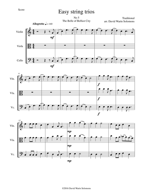 The Belle of Belfast city (I'll tell my ma) for string trio (Arr. David Warin Solomons) - Traditional (String Ensemble)