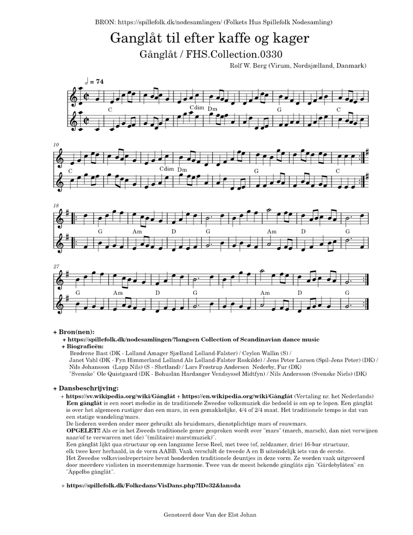 Ganglåt til efter kaffe og kager (FHS.Collection.0330) Sheet music for