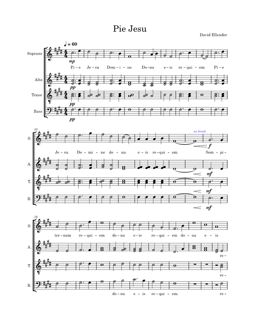 Pie Jesu David Ellender Sheet music for Soprano, Alto, Tenor, Bass