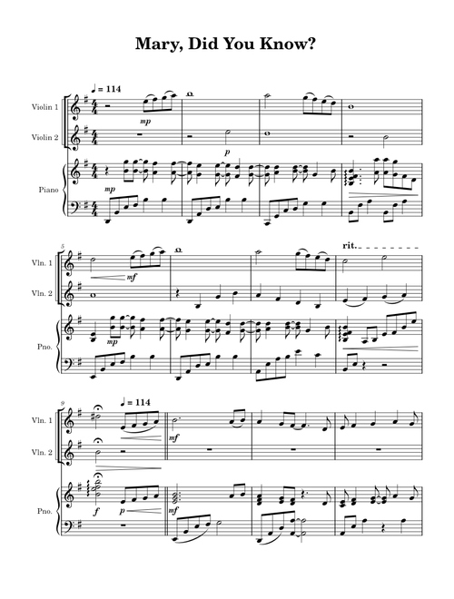 Mary, Did You Know? – Pentatonix Violin Duet