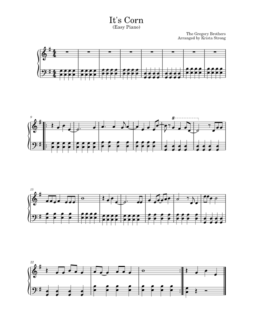 Its Corn Script It's Corn Sheet Music for Piano (Solo) easy | MuseScore.com