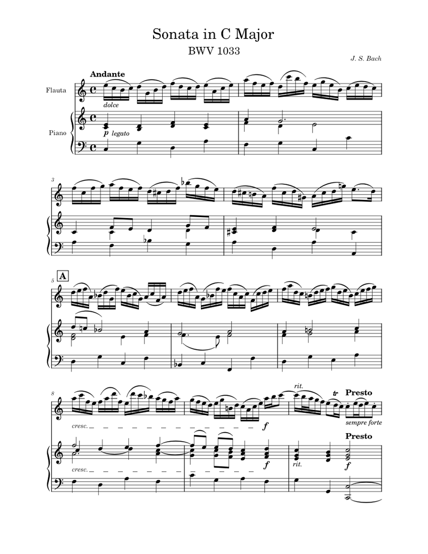 Sonata in C Major - Bach Sheet Music for Piano, Flute (Solo ...