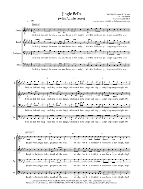 Aussie Jingle Bells (Arr. Dan Bennett) - J Pierpont (Choral, TTBB)
