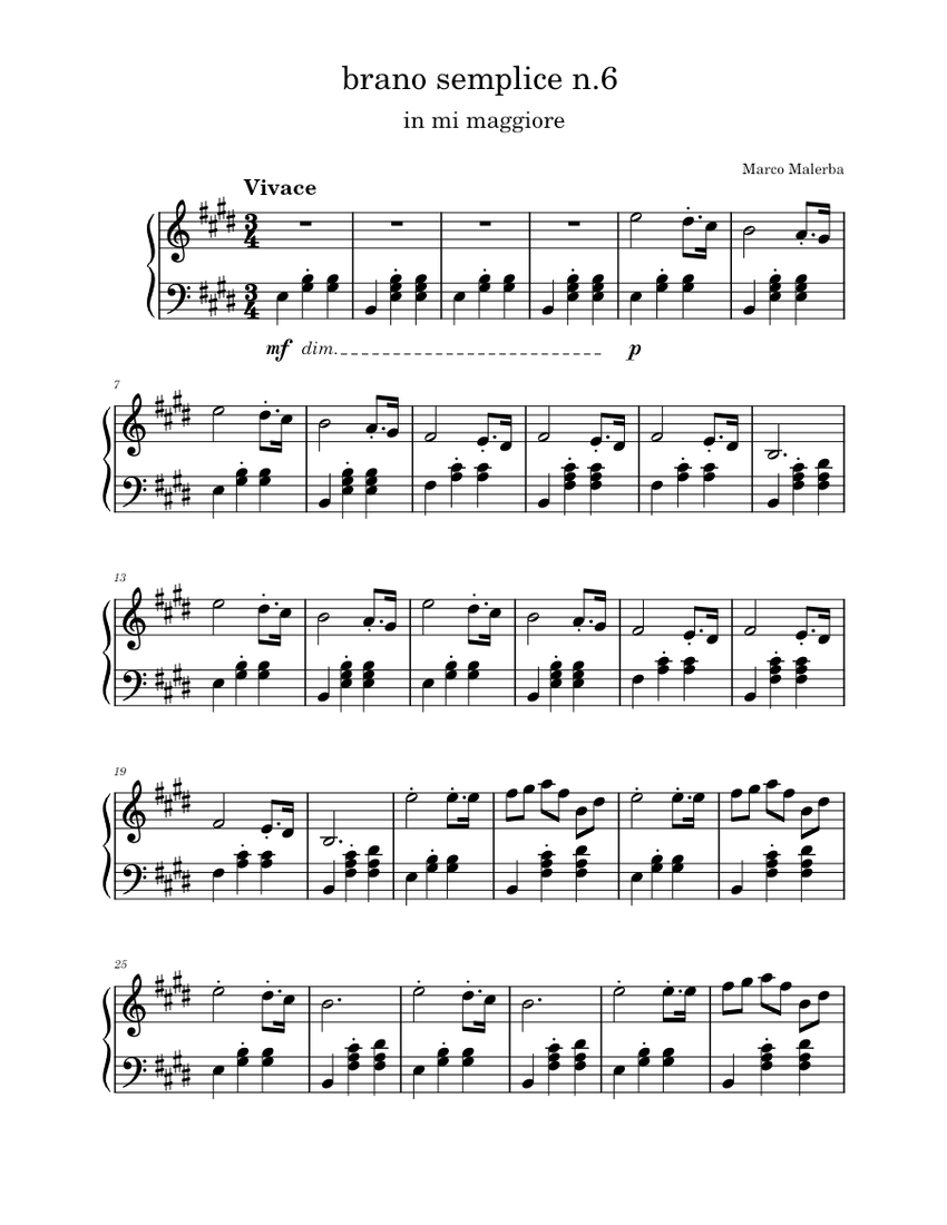 brano semplice n.6 F15 Marco Malerba Sheet music for Piano (Solo