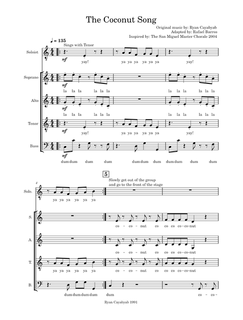 "The coconut song" – by Ryan Cayabyab - Adapted by Rafael Barros for SATB Choir