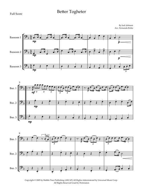 Better Together (Arr. Fernando Britto) - Jack Johnson (Woodwind Ensemble)