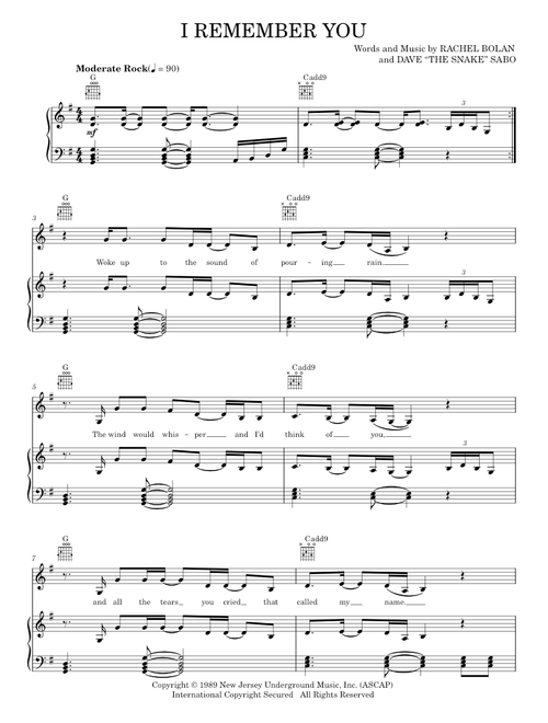 I remember you - Skid Row (Piano-Vocal-Guitar)
