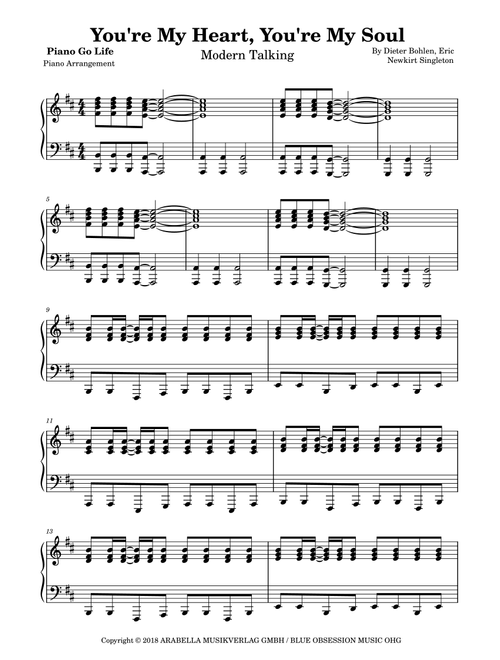You're My Heart, You're My Soul - Mix 98 (Arr. Piano Go Life) - Modern Talking (Piano Solo)