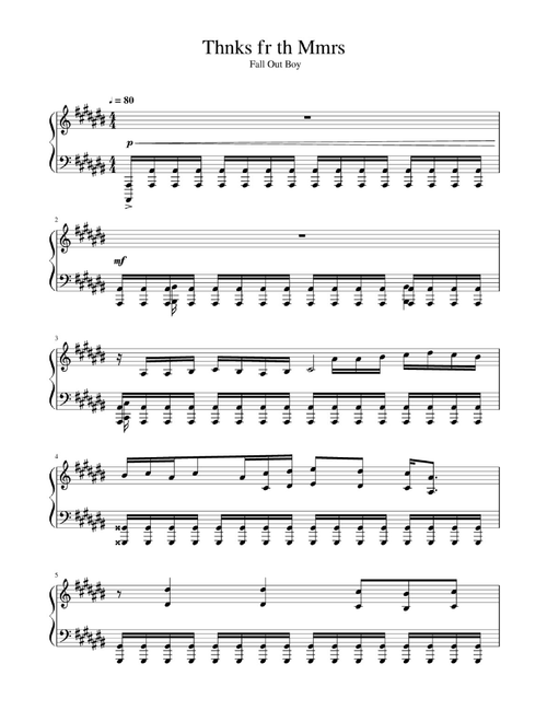 Thnks Fr Th Mmrs (Arr. Unknown) - Fall Out Boy (Easy Piano)