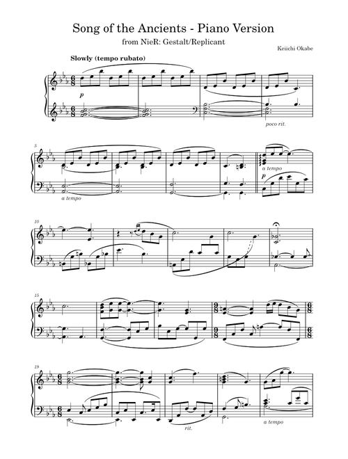 "Song of the Ancients - Piano Ver." – Keiichi Okabe (from Nier: Gestalt/Replicant)