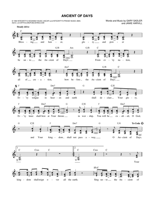 Ancient Of Days - Ron Kenoly, Petra (Lead Sheet - Fake Book)