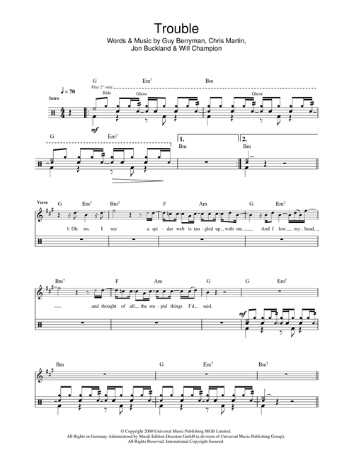 Trouble - Coldplay (Lead Sheet - Fake Book)