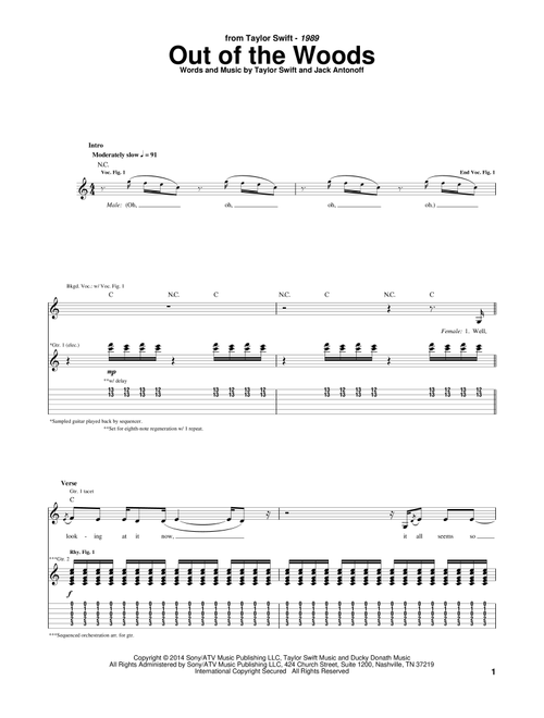 Out Of The Woods - Taylor Swift, Jack Antonoff (Guitar Tab)