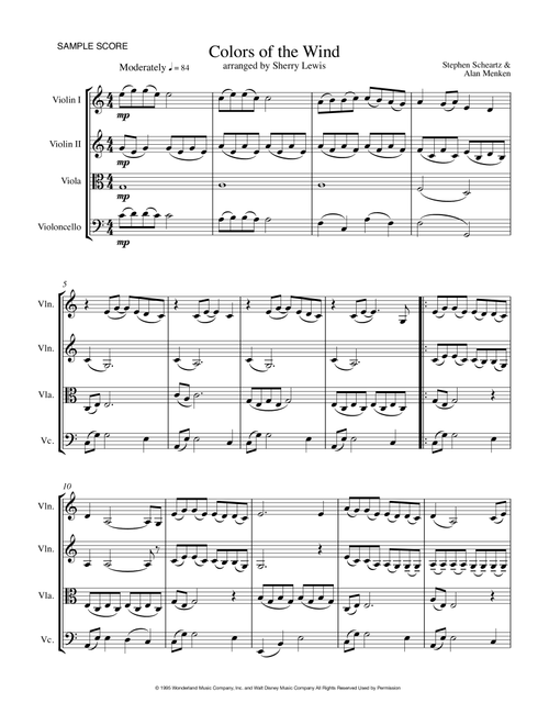 Colors Of The Wind (Arr. Sherry Lewis) - Vanessa Williams (String Quartet)