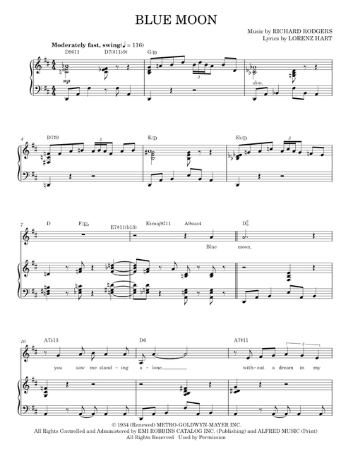 Blue Moon - Elvis Presley, Frank Sinatra, The Marcels (Piano Vocal)