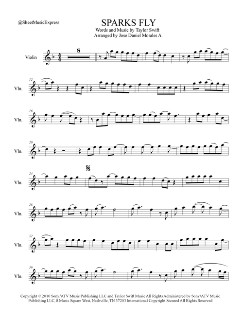 Sparks Fly (Arr. Jose Daniel Morales A.) - Taylor Swift (Violin Solo)