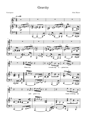 Play Official version of Gravity Sheet Music by John Mayer for Piano ...