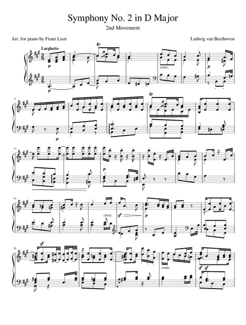 Beethoven Symphony No.2,  2nd Movement (Piano Solo)