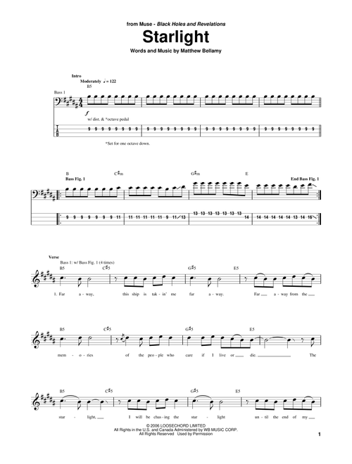 Starlight - Muse (Bass Tab)