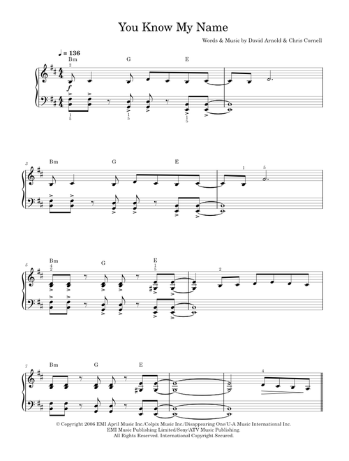 You Know My Name (theme from James Bond: Casino Royale) - Chris Cornell (Easy Piano)